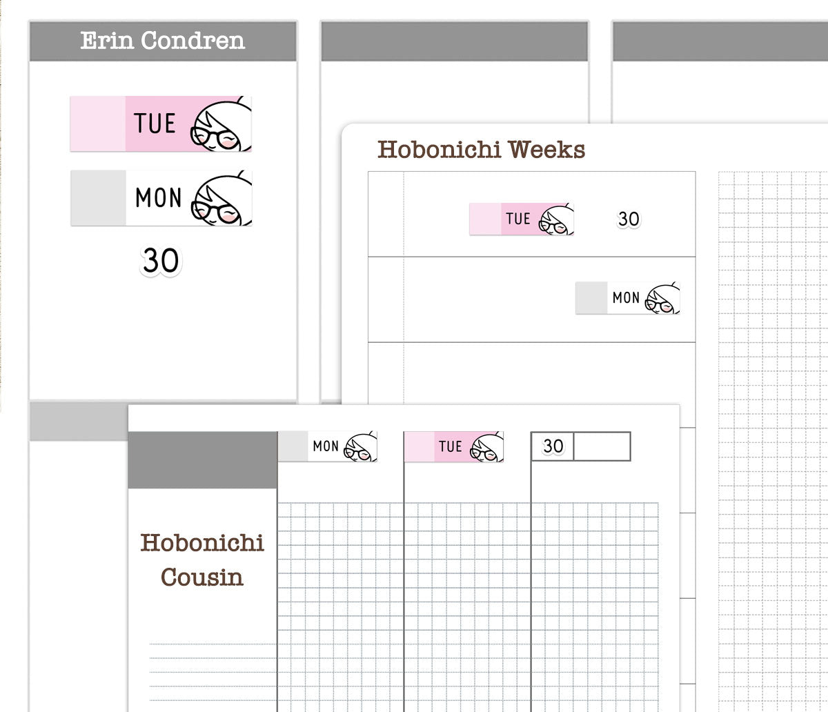 Elena Hobonichi Cousin Date Covers | 3 Color Variations + Numbers | PDF Cut Files | Instant Download