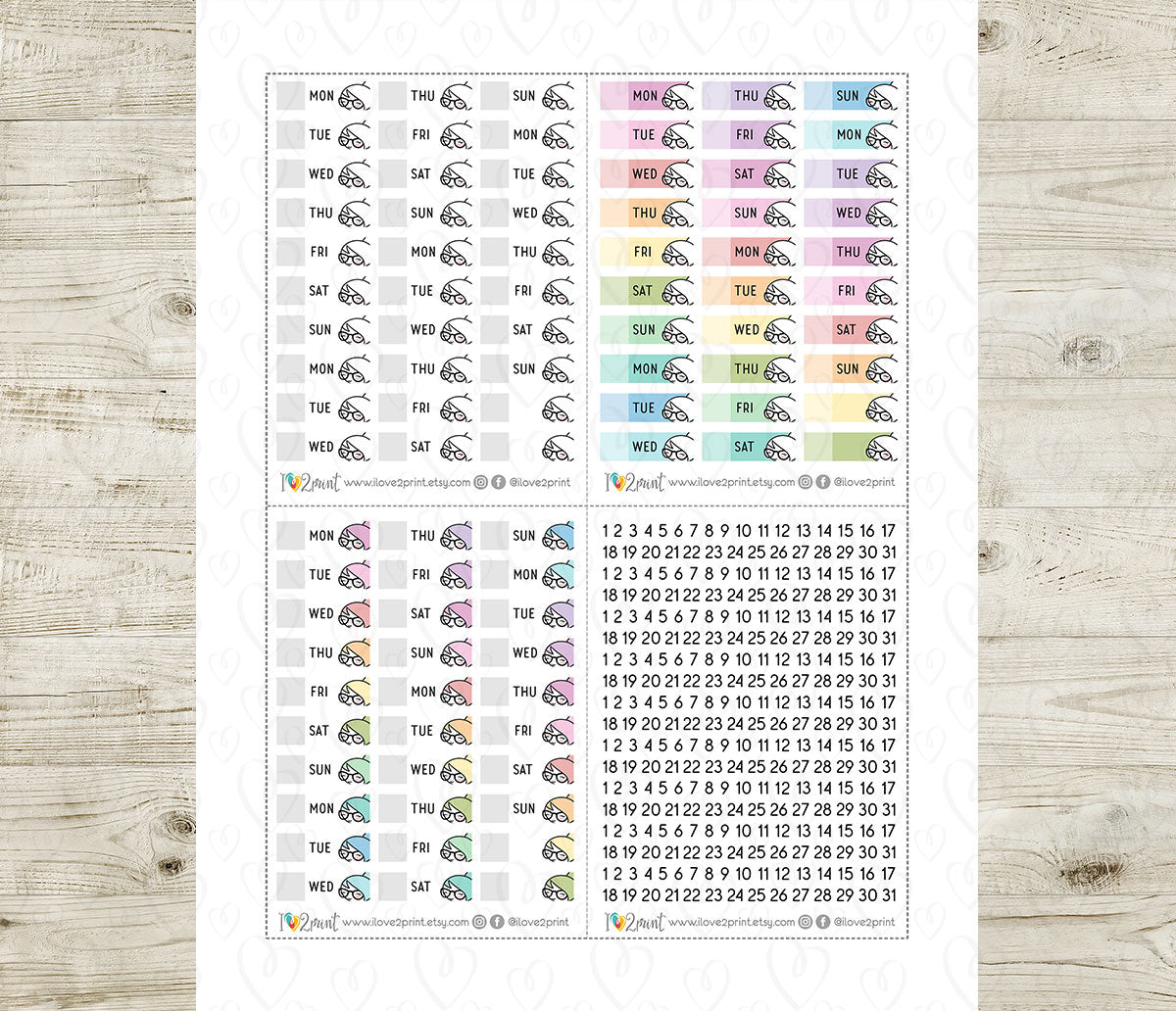 Elena Hobonichi Cousin Date Covers | 3 Color Variations + Numbers | PDF Cut Files | Instant Download
