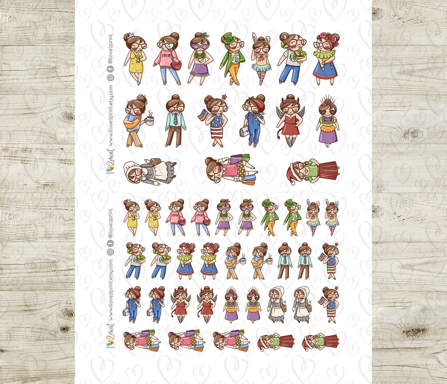 Holidays Outfit - Elena Planner Girl – Light Skin, Brown Hair Printable Stickers – General Holidays – PDF & Cut Files