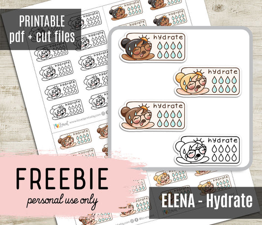FREEBIE Elena Hydrate - Printable Planner Stickers - Pdf & Cut Files