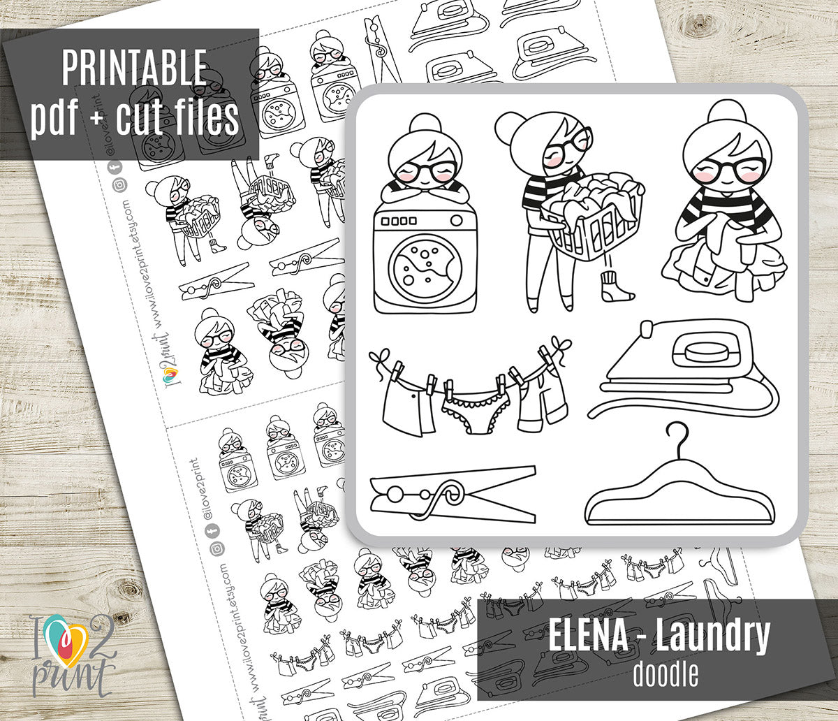 Elena Laundry - DOODLE Printable Planner Sticker - PDF & Cut Files
