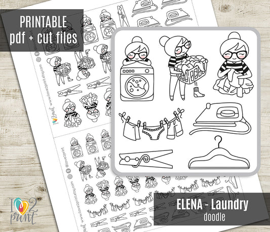 Elena Laundry - DOODLE Printable Planner Sticker - PDF & Cut Files