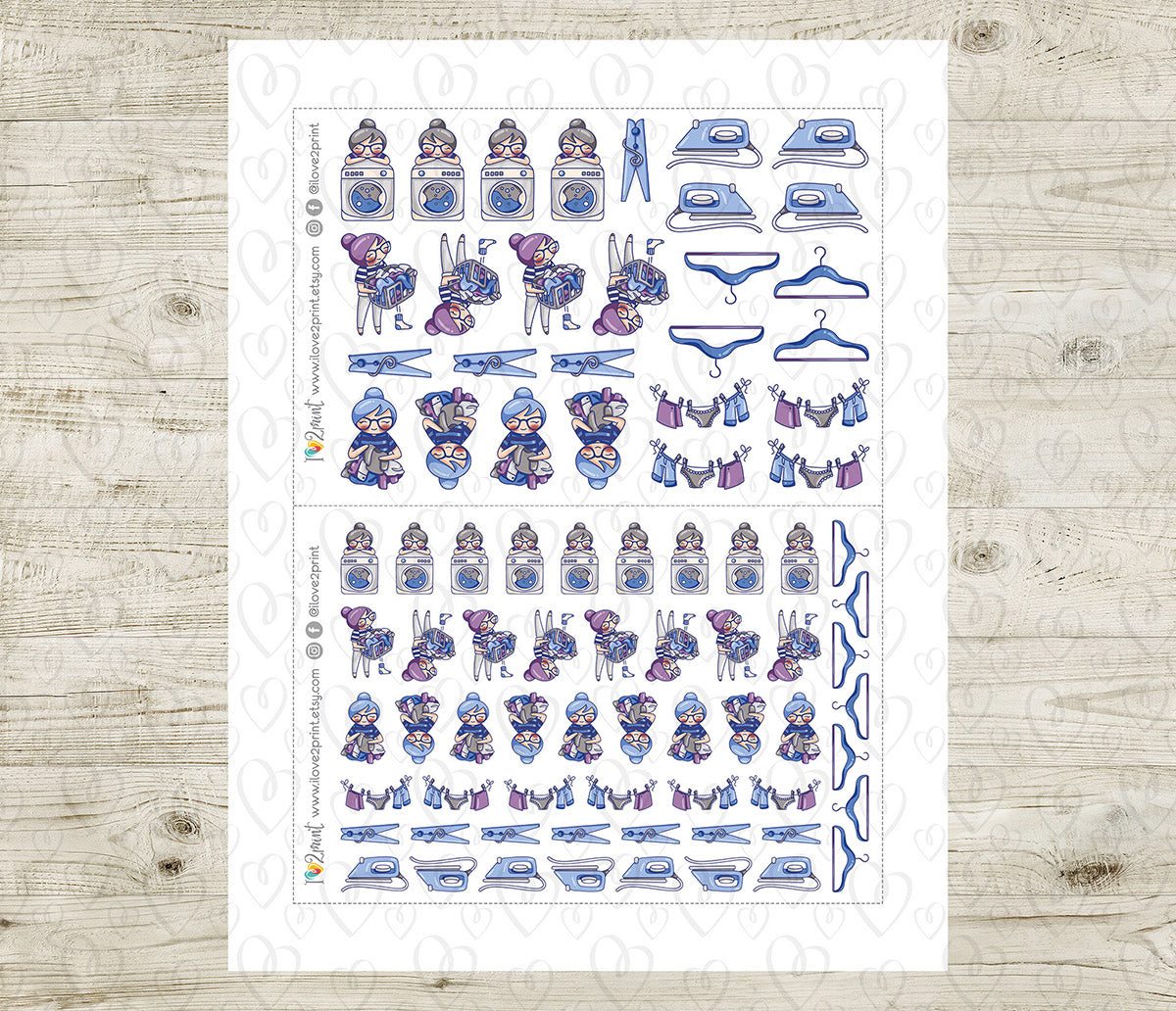 Elena Laundry - COLOR Printable Planner Sticker - PDF & Cut Files