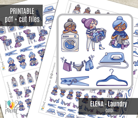 Elena Laundry - COLOR Printable Planner Sticker - PDF & Cut Files