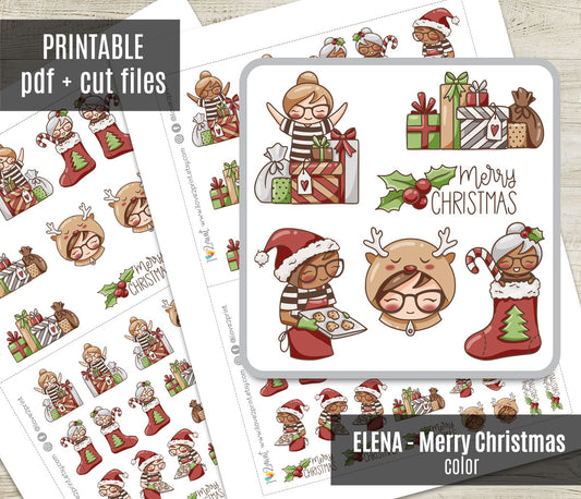 Elena Merry Christmas – COLOR Printable Planner Stickers – PDF & Cut Files – Instant Download