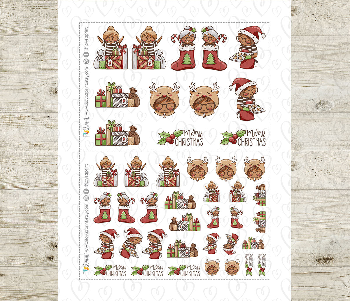 Elena Merry Christmas – COLOR Printable Planner Stickers – PDF & Cut Files – Instant Download