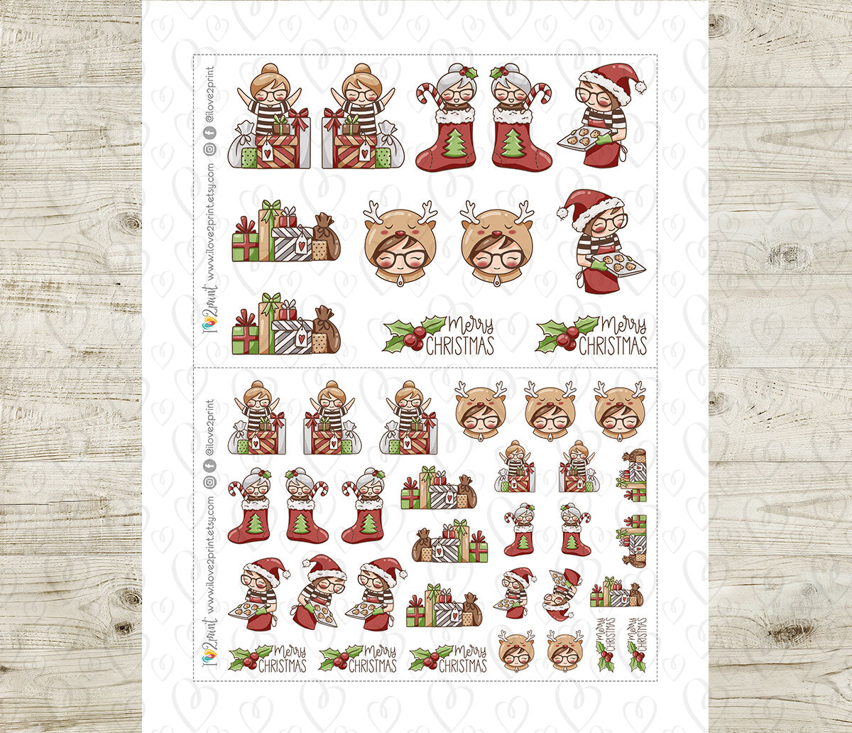 Elena Merry Christmas – COLOR Printable Planner Stickers – PDF & Cut Files – Instant Download