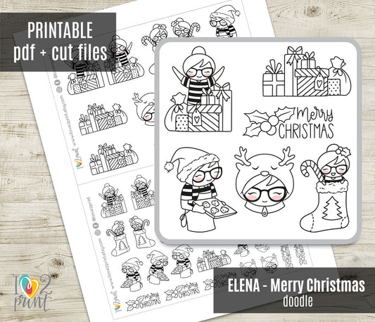 Elena Merry Christmas – DOODLE Printable Planner Stickers – PDF & Cut Files – Instant Download