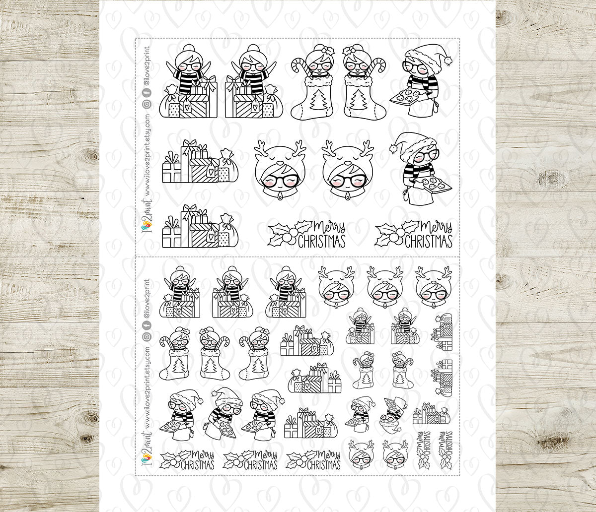 Elena Merry Christmas – DOODLE Printable Planner Stickers – PDF & Cut Files – Instant Download