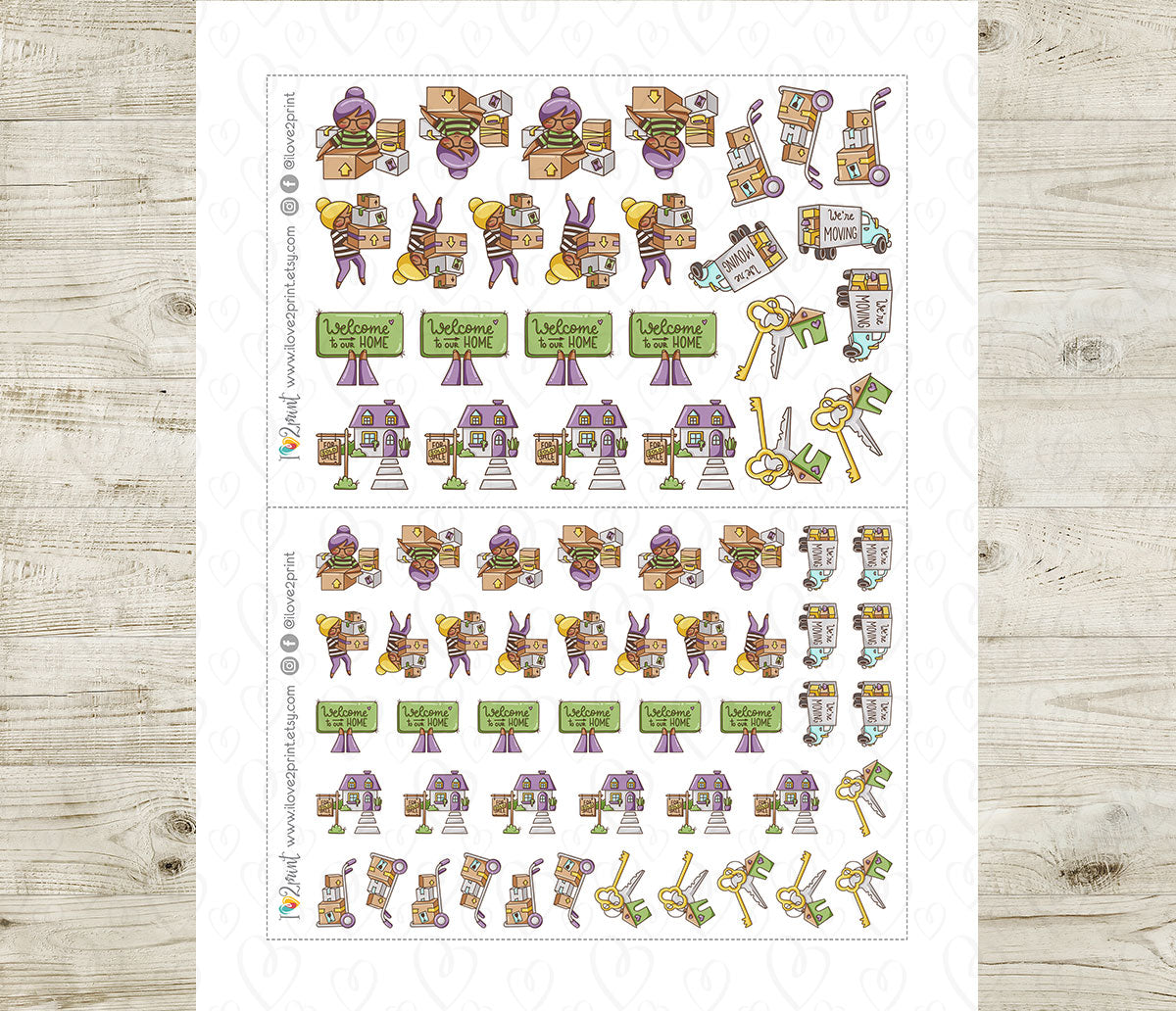 Elena Moving Color Printable Stickers | 2 Skin Tones Relocation | 2 Sizes | PDF Cut Files