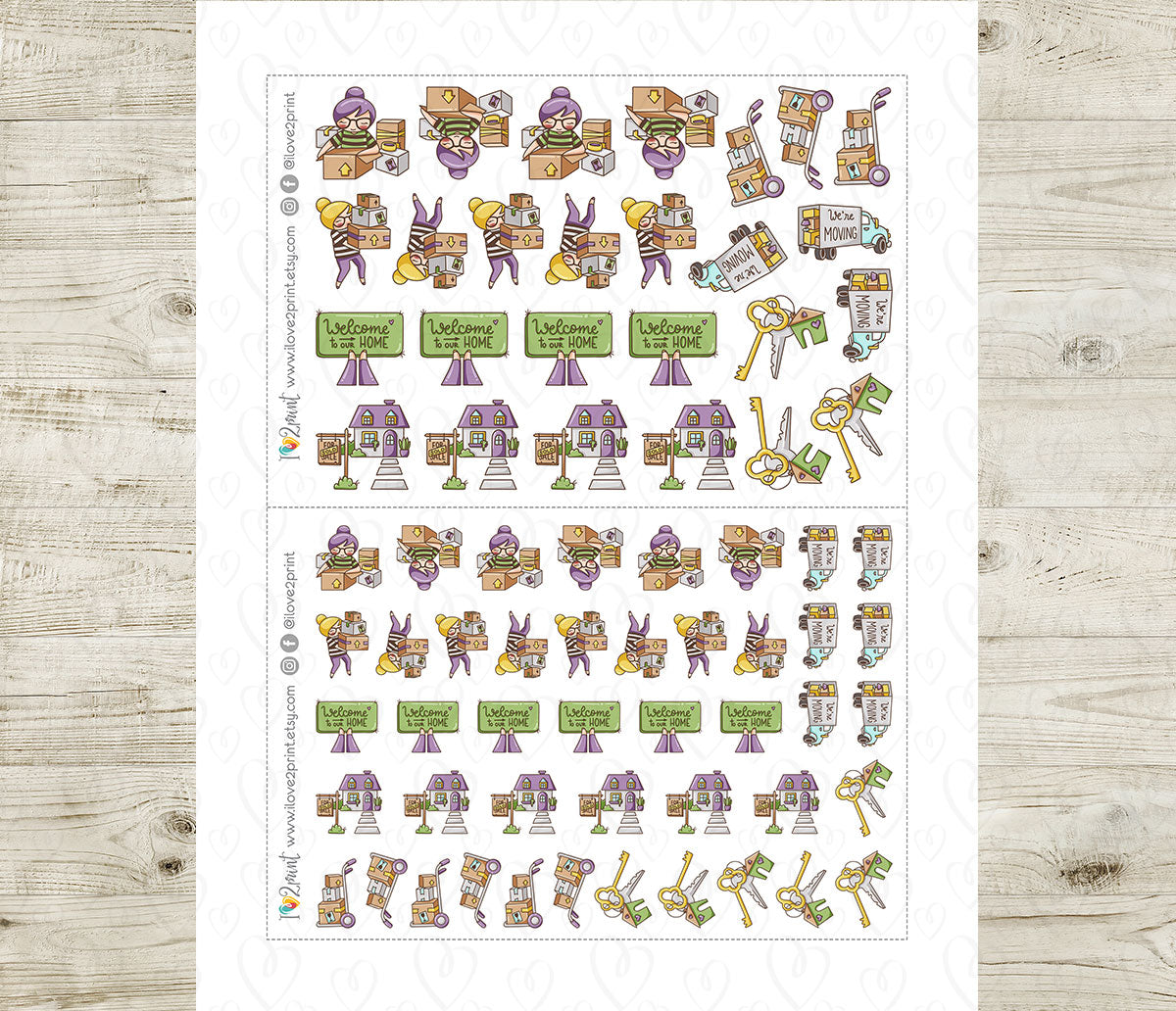 Elena Moving Color Printable Stickers | 2 Skin Tones Relocation | 2 Sizes | PDF Cut Files