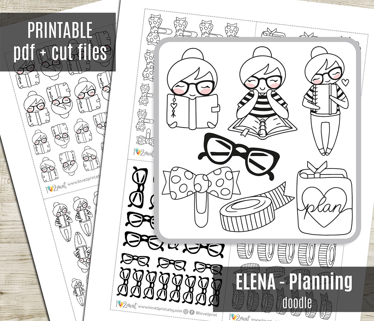 Elena Planning - DOODLE Printable Planner Sticker - PDF & Cut Files
