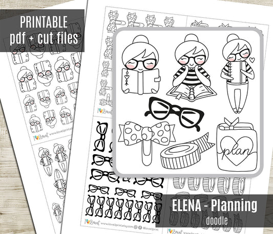 Elena Planning - DOODLE Printable Planner Sticker - PDF & Cut Files