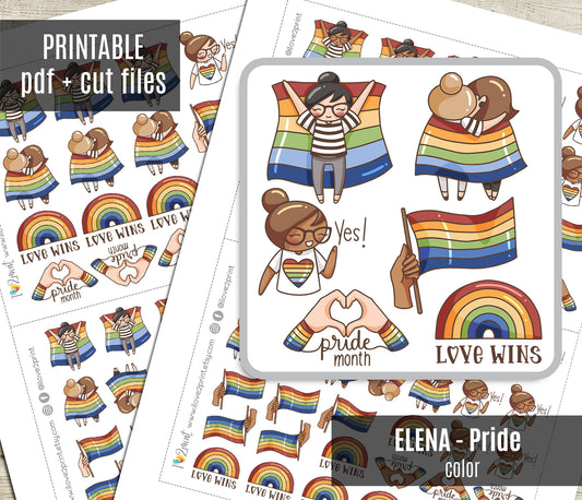 Elena Pride Month – Color Printable Planner Stickers – PDF + Cut Files – Instant Download