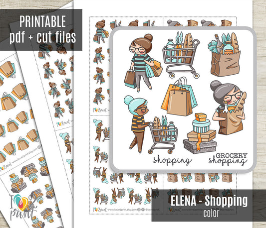 Elena Shopping - COLOR Printable Planner Sticker - PDF & Cut Files