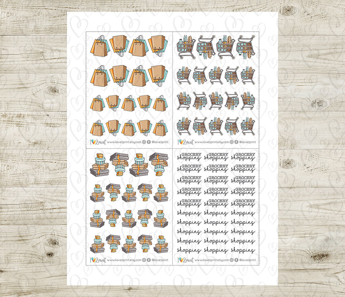Elena Shopping - COLOR Printable Planner Sticker - PDF & Cut Files