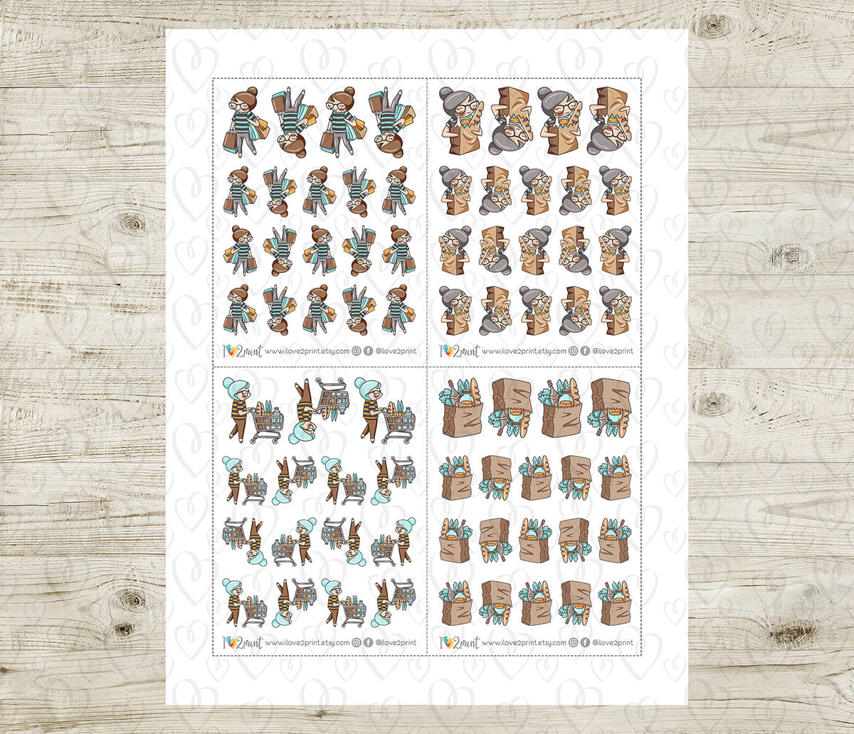 Elena Shopping - COLOR Printable Planner Sticker - PDF & Cut Files