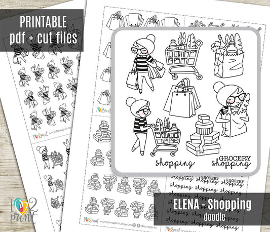 Elena Shopping - DOODLE Printable Planner Sticker - PDF & Cut Files