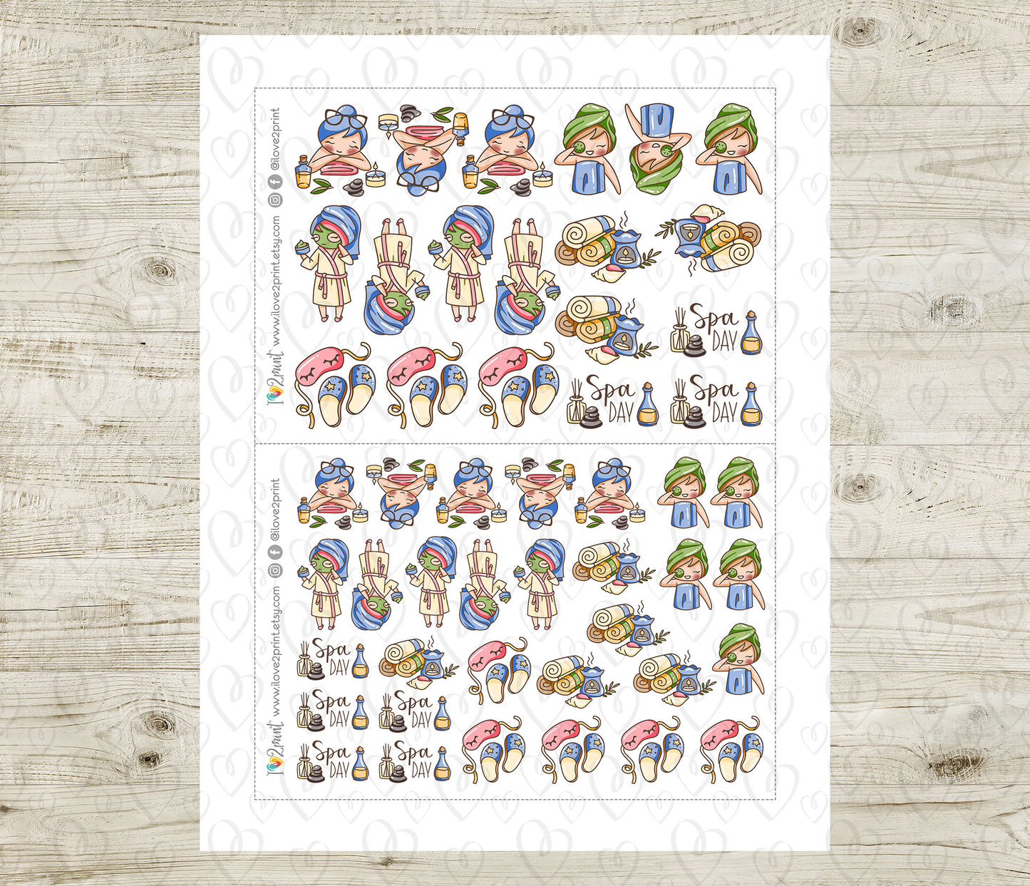 Elena Spa Day Color Printable Stickers | 2 Skin Tones Relaxation | 2 Sizes | PDF Cut Files