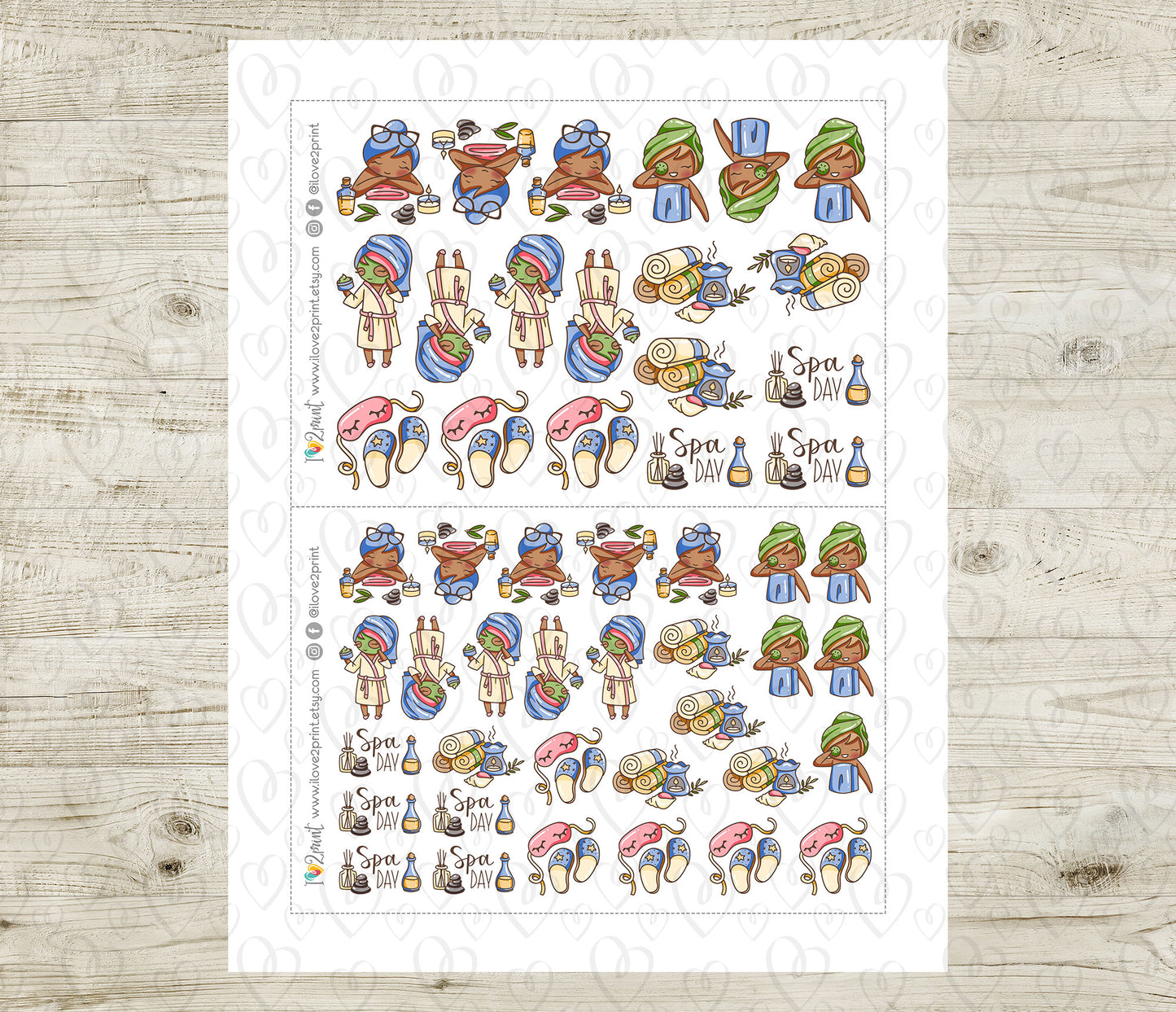 Elena Spa Day Color Printable Stickers | 2 Skin Tones Relaxation | 2 Sizes | PDF Cut Files