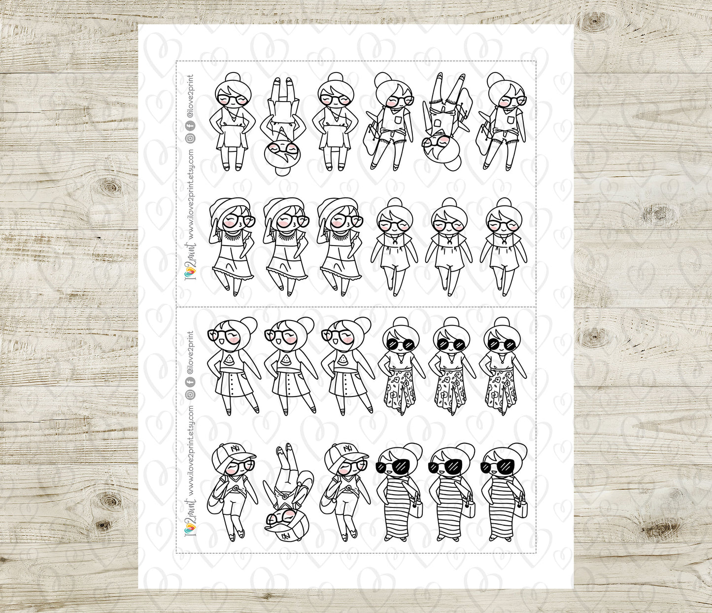 Elena Summer Outfit Doodle Printable Stickers | 8 Fashion Outlines | PDF Cut Files | Instant Download