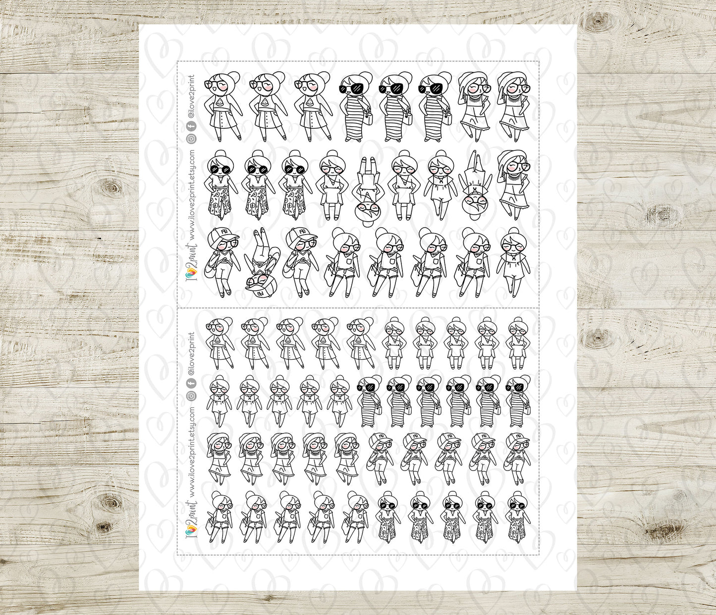 Elena Summer Outfit Doodle Printable Stickers | 8 Fashion Outlines | PDF Cut Files | Instant Download