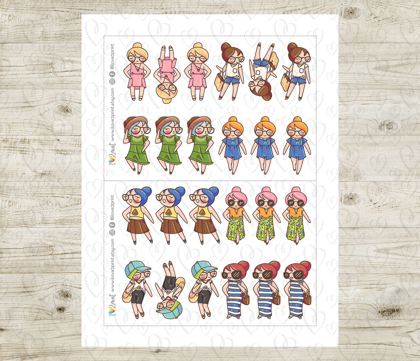 Elena Summer Outfit Light Skin Printable Stickers | 8 Fashion Styles | PDF Cut Files | Instant Download