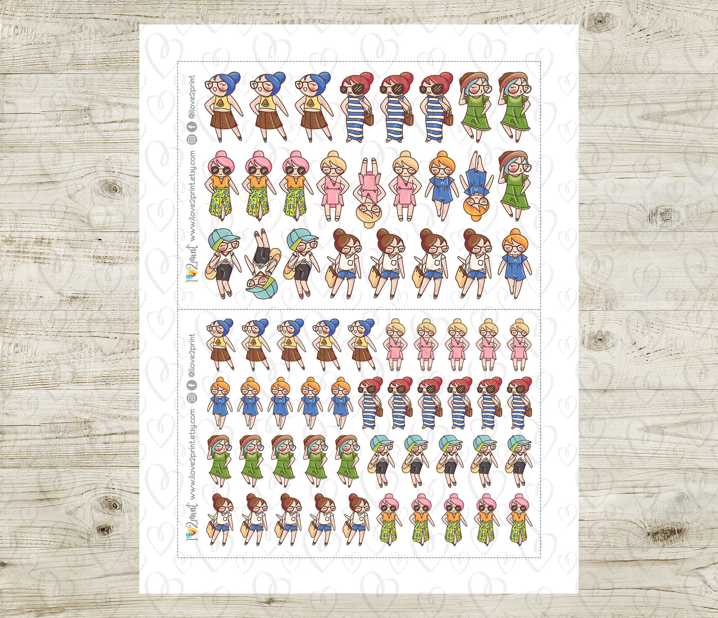 Elena Summer Outfit Light Skin Printable Stickers | 8 Fashion Styles | PDF Cut Files | Instant Download
