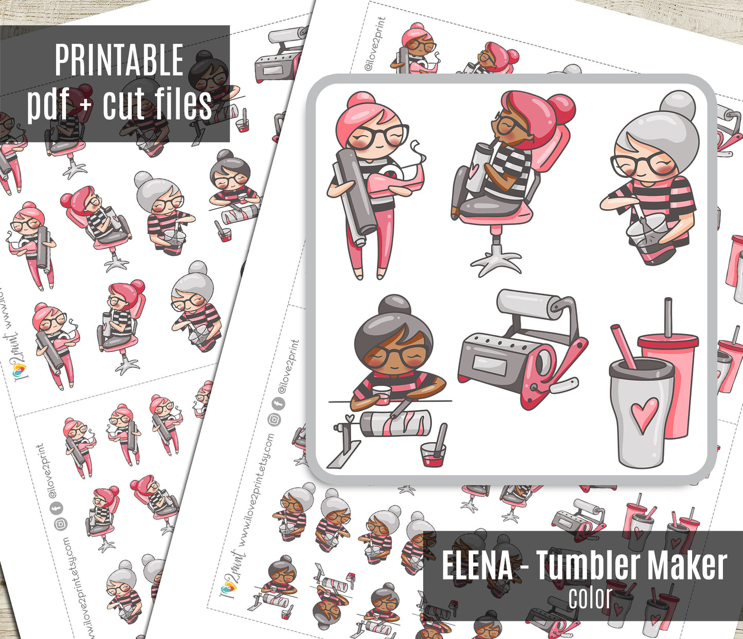 Elena Tumbler Color Printable Stickers | 2 Skin Tones Craft | 2 Sizes | PDF Cut Files