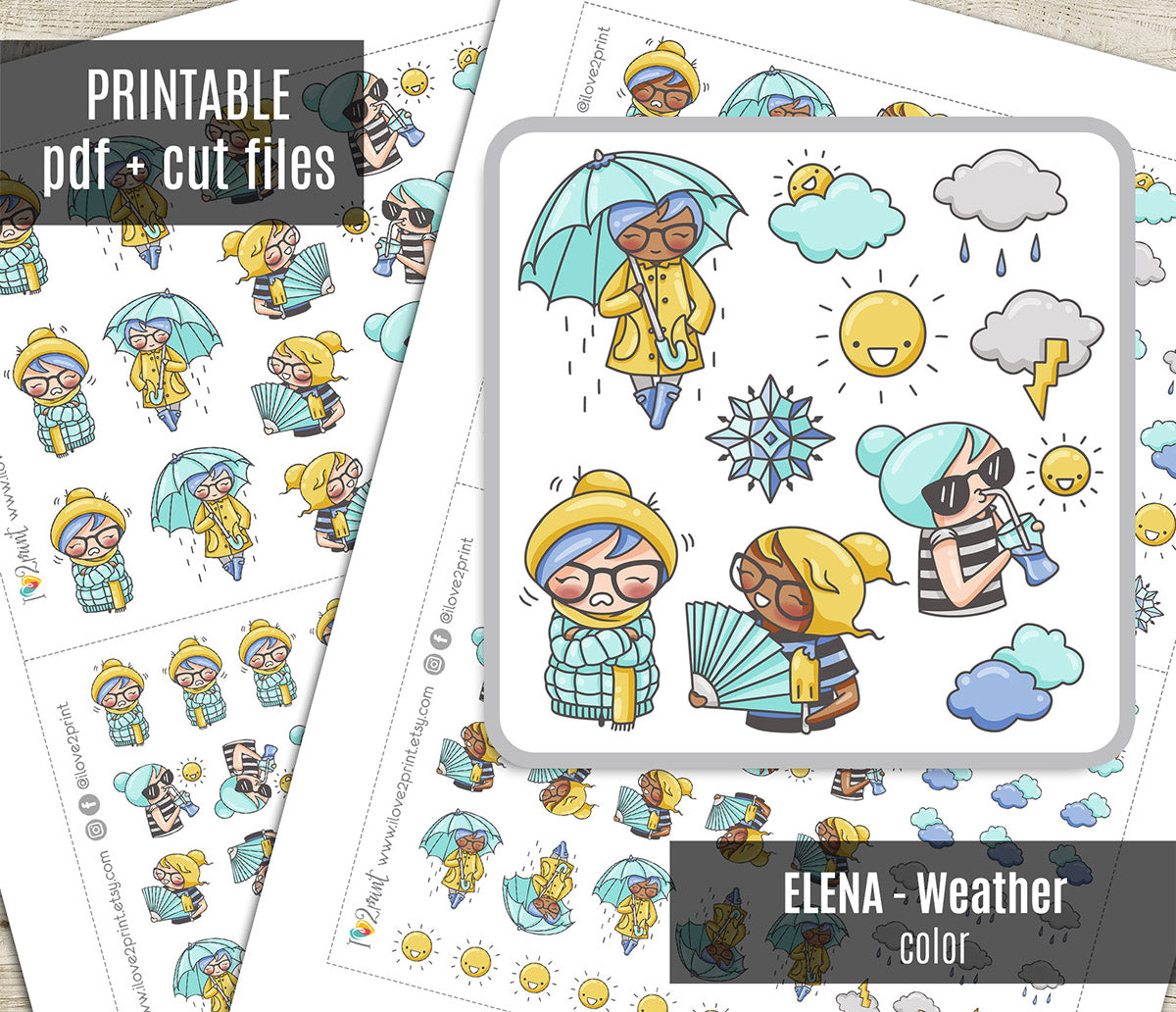 Elena Weather - COLOR Printable Planner Sticker - PDF & Cut Files