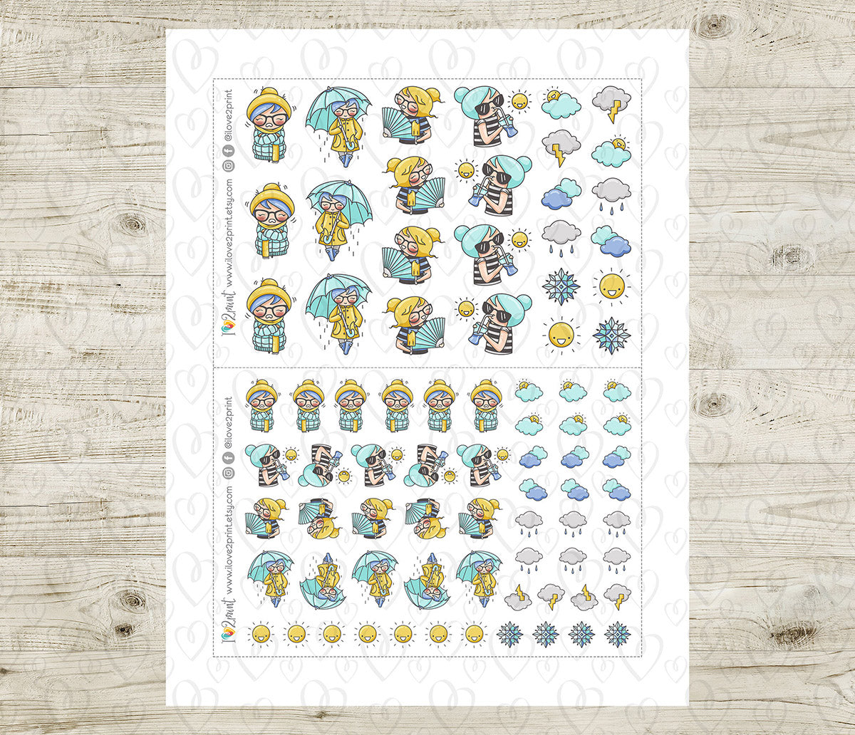 Elena Weather - COLOR Printable Planner Sticker - PDF & Cut Files