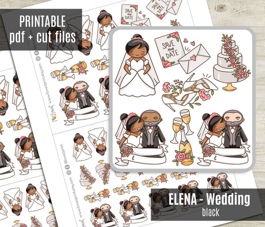 Elena's Wedding – BLACK Printable Planner Stickers – PDF & Cut Files