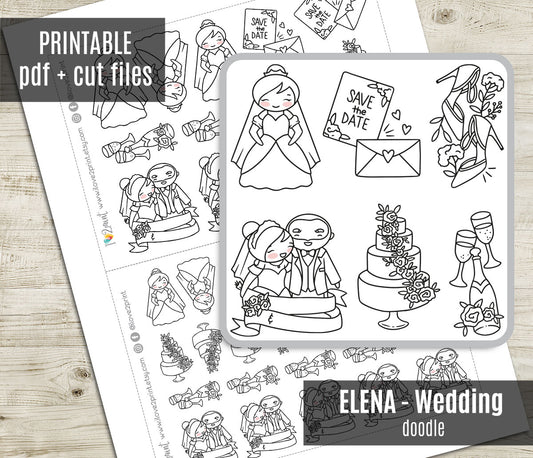 Elena's Wedding – DOODLE Printable Planner Stickers – PDF & Cut Files