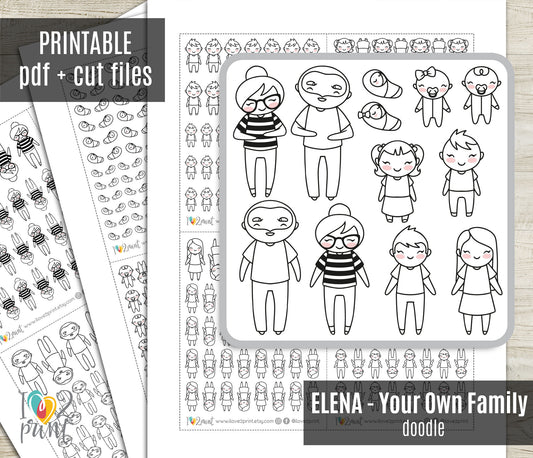 Make Your Own Family Set 1 Doodle Stickers | Elena Father Baby Kids | PDF Cut Files