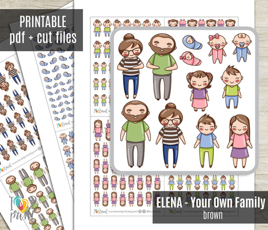 Make Your Own Family Set 1 Brown Hair Stickers | Elena Father Baby Kids | PDF Cut Files