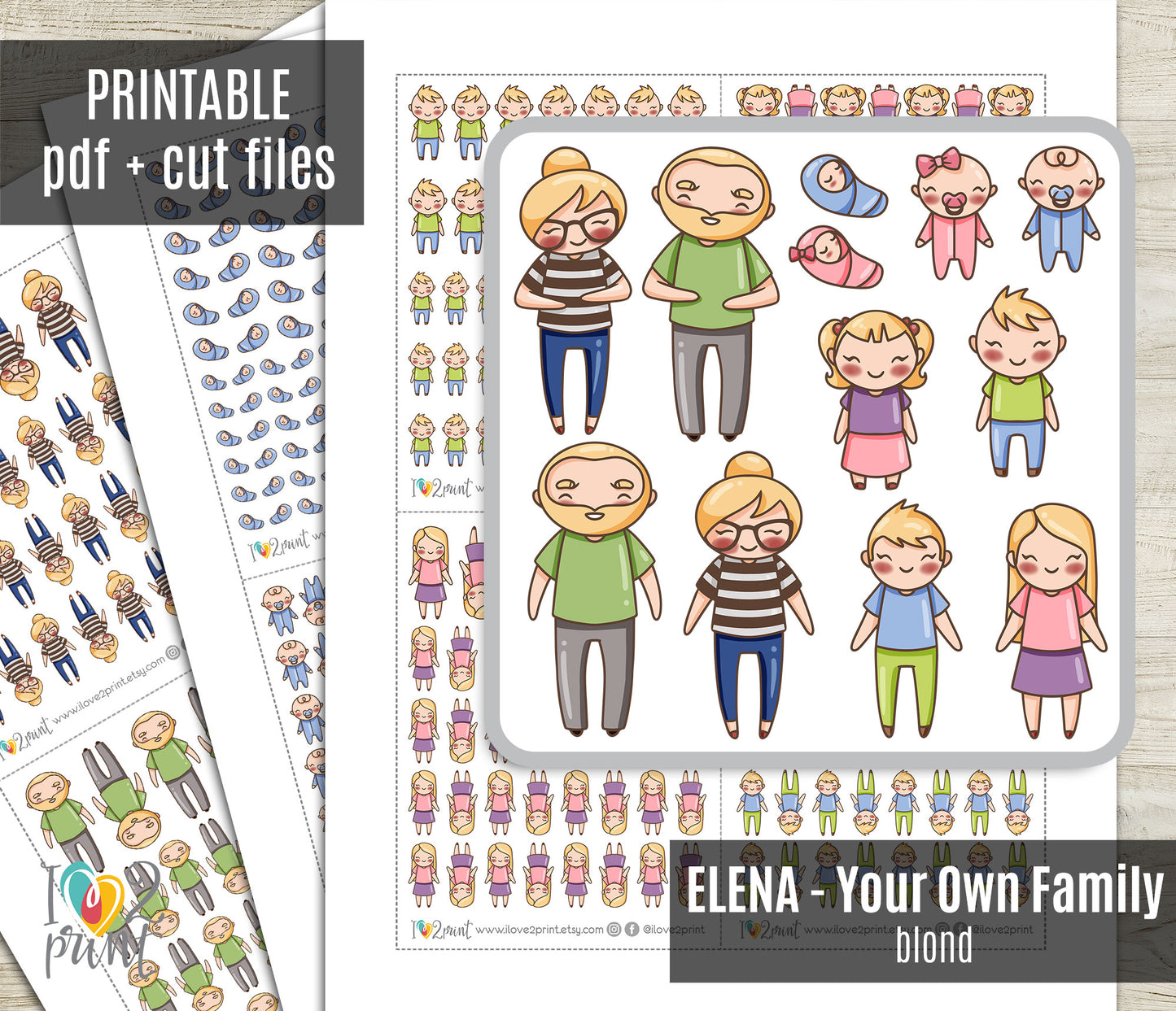 Make Your Own Family Set 1 Blond Hair Stickers | Elena Father Baby Kids | PDF Cut Files