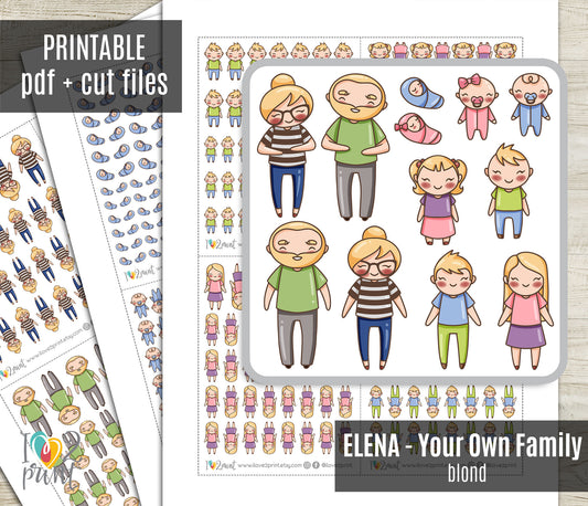 Make Your Own Family Set 1 Blond Hair Stickers | Elena Father Baby Kids | PDF Cut Files