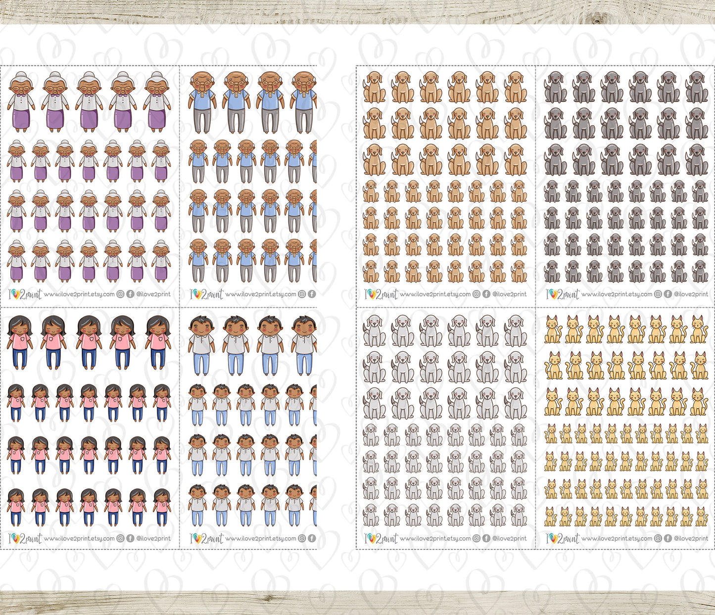 Make Your Own Family Set 2 Dark Skin Stickers | Grandparents Pets Teen | PDF Cut Files