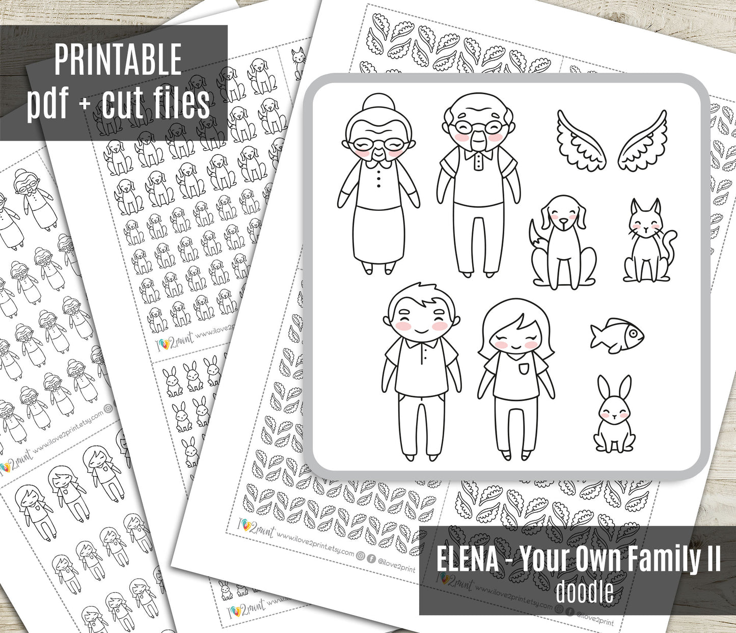 Make Your Own Family Set 2 Doodle Stickers | Grandparents Pets Teen | PDF Cut Files
