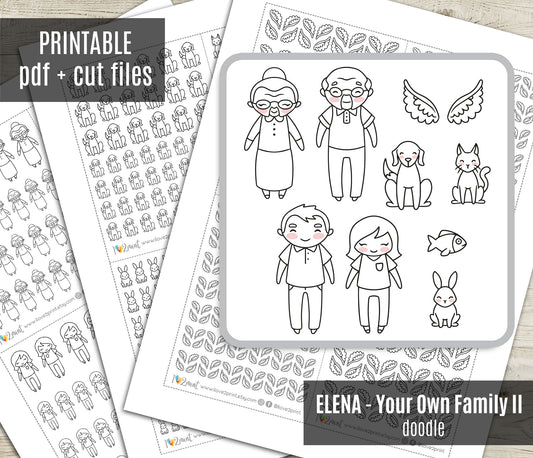 Make Your Own Family Set 2 Doodle Stickers | Grandparents Pets Teen | PDF Cut Files