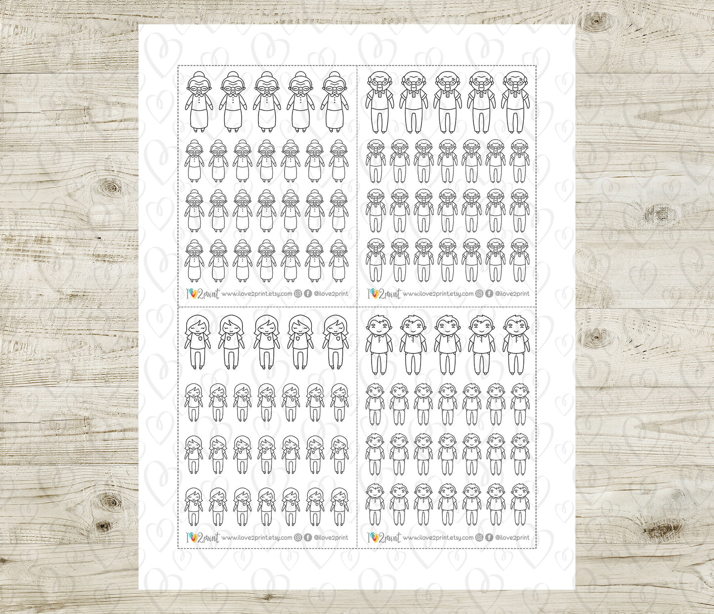 Make Your Own Family Set 2 Doodle Stickers | Grandparents Pets Teen | PDF Cut Files