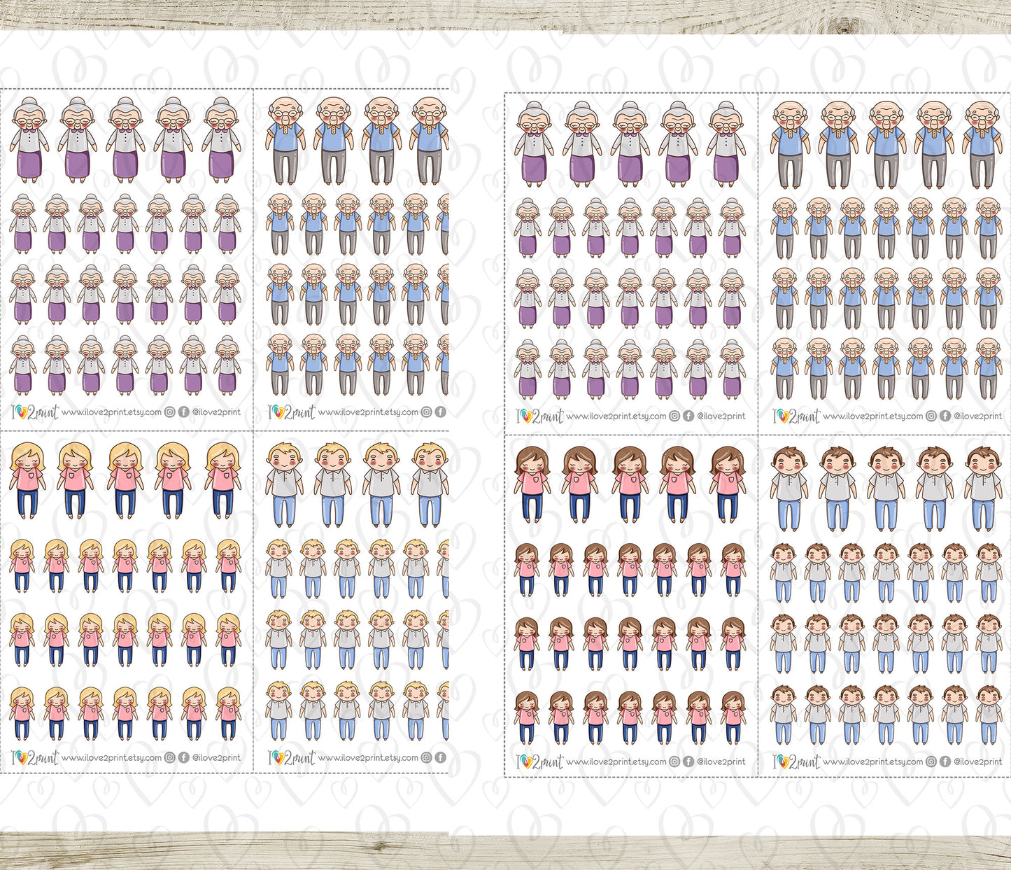 Make Your Own Family Set 2 Light Skin Stickers | Grandparents Pets Teen | PDF Cut Files