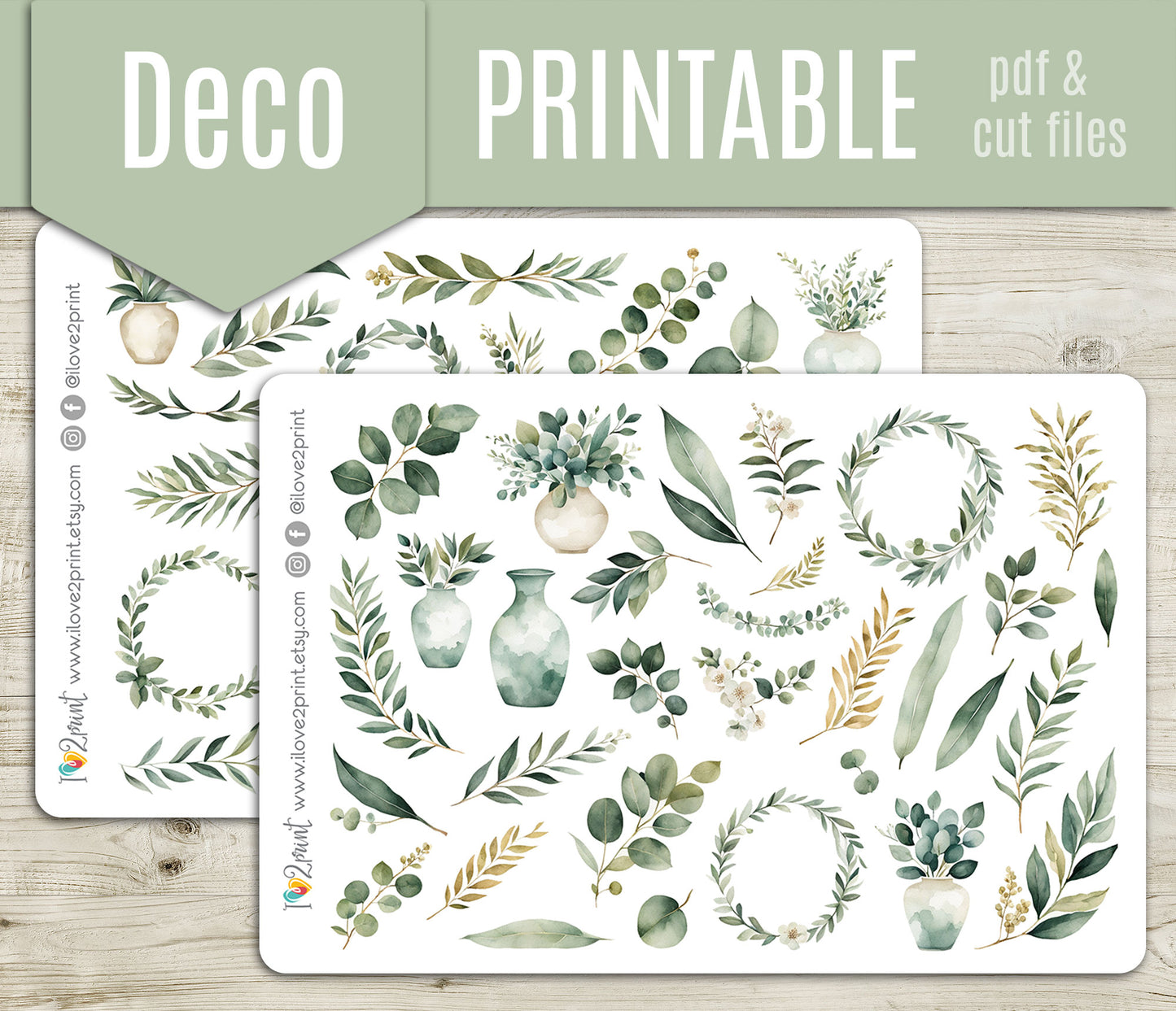 Eucalyptus Decorative Stickers - Printable PDF & Cut Files