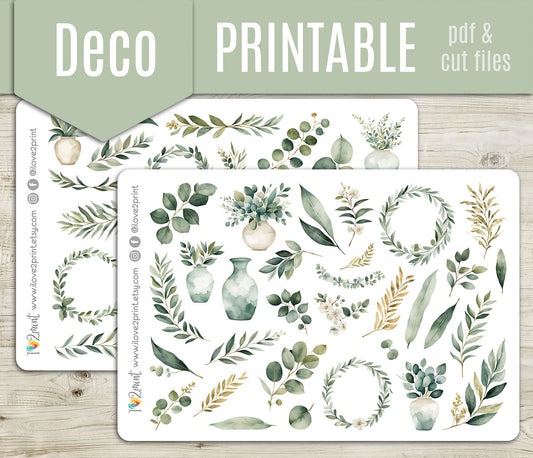 Eucalyptus Decorative Stickers - Printable PDF & Cut Files