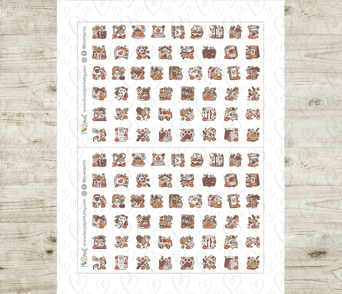 50 Fall - Daily Life Printable Icons Stickers – COLOR Planner Icons - PDF & Cut Files