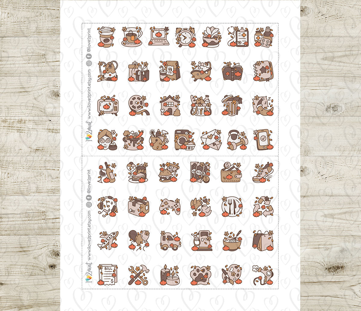 50 Fall - Daily Life Printable Icons Stickers – COLOR Planner Icons - PDF & Cut Files