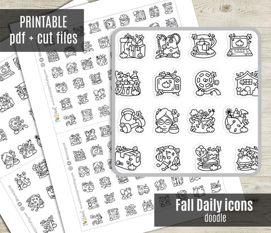 50 Fall - Daily Life Printable Icons Stickers – COLOR Planner Icons - PDF & Cut Files