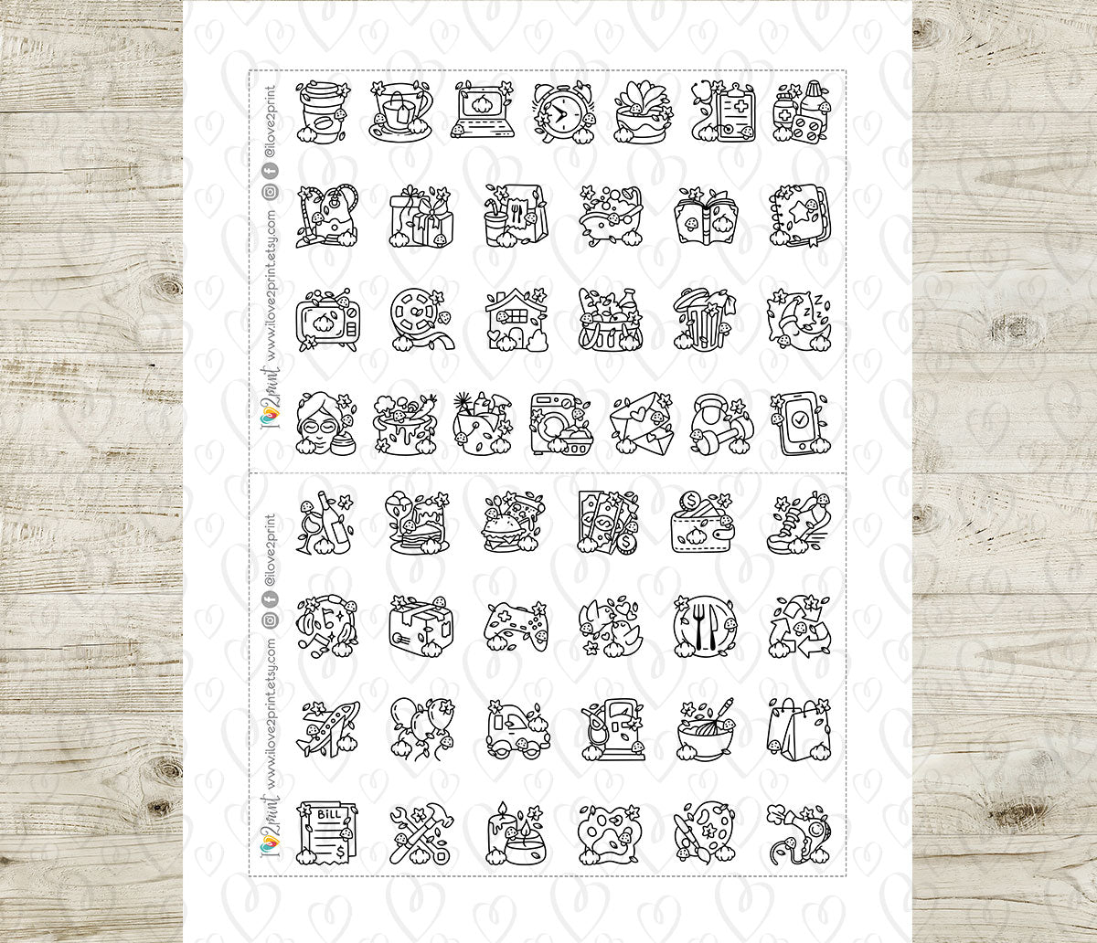 50 Fall - Daily Life Printable Icons Stickers – COLOR Planner Icons - PDF & Cut Files