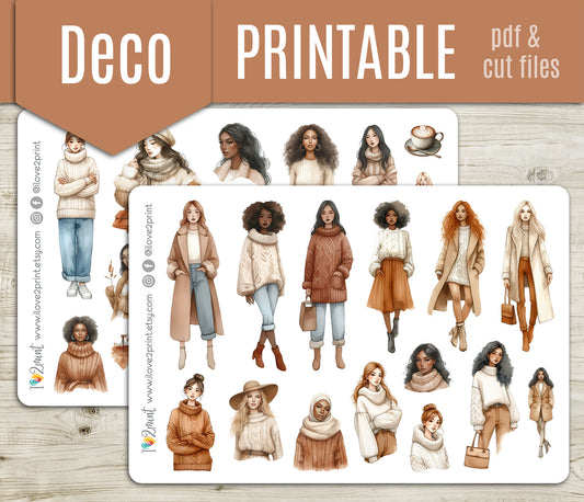 Fall Outfit – Printable Stickers – PDF & Cut Files – Autumn Planner Stickers