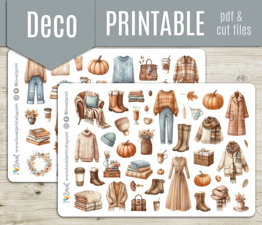 Fall Wardrobe – Cozy Autumn Fashion Printable Stickers – PDF & Cut Files